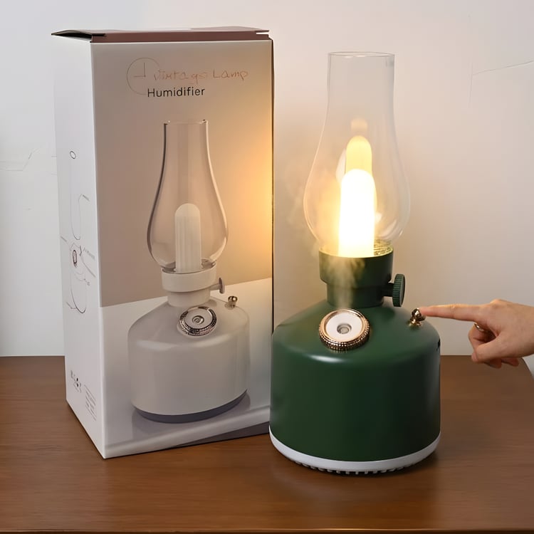 أباجورة LED على شكل فانوس مع فواحة مدمجة لون اخضر – إنارة دافئة علوية وسفلية تصميم فاخر لغرف النوم والمكاتب