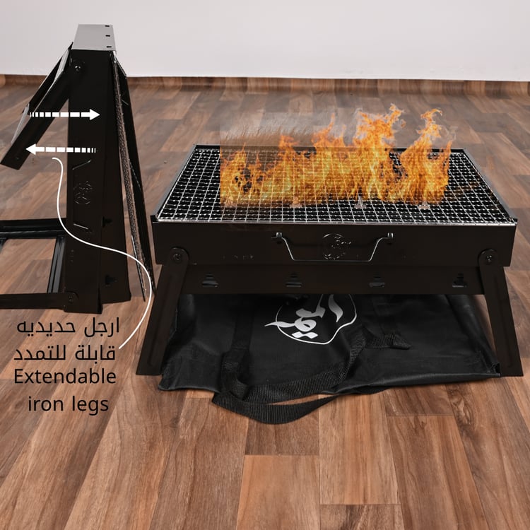 موقد شواء فحم قابل للطي محمول مقاس 43×29×23 سم لون أسود - تصميم عملي وبسيط 