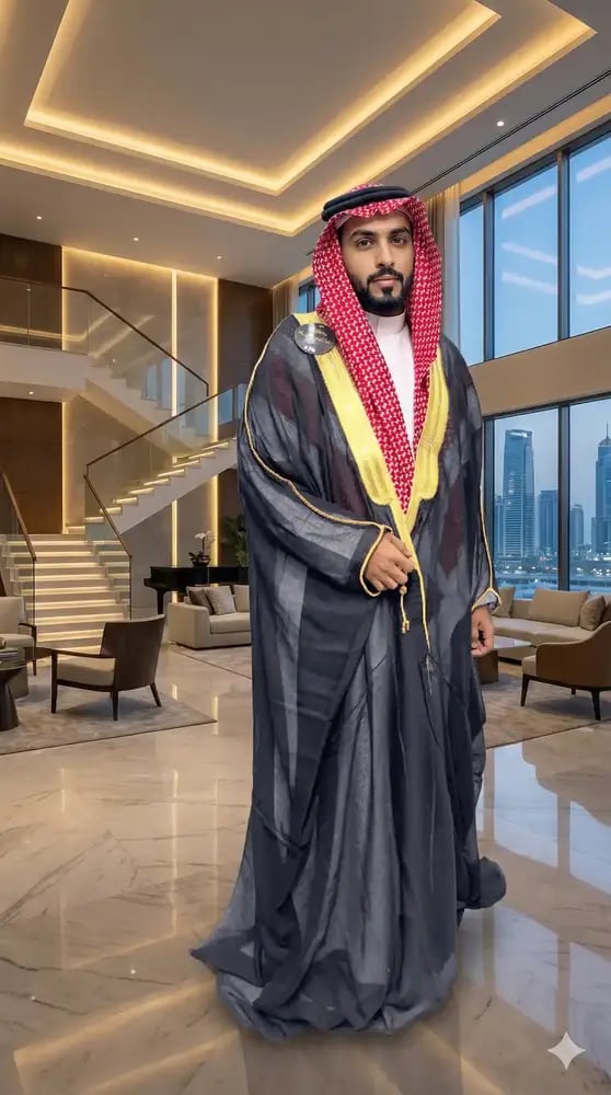 تفاصيل تطريز ذهبي فخم على مشلح أسود رجالي