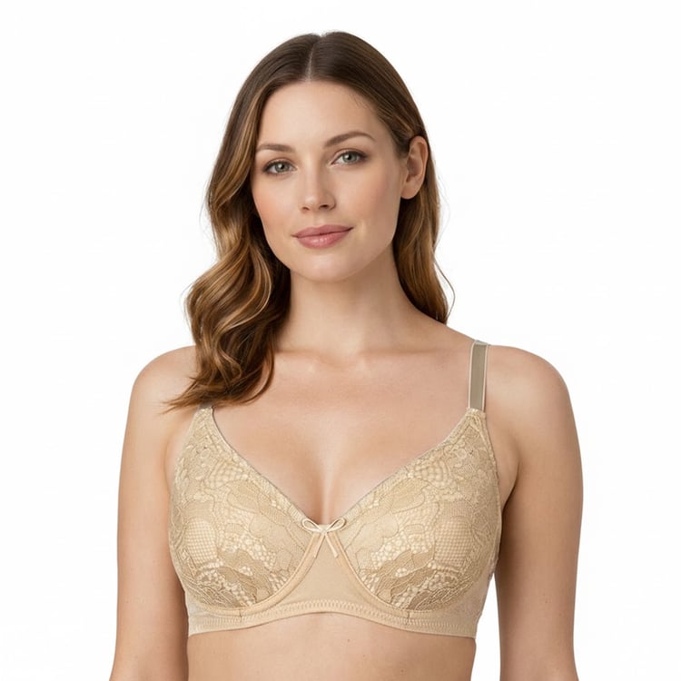 Los 848 super soft beige lace non-padded bra - with extra clear straps