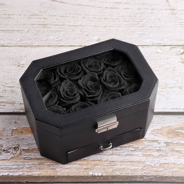 Black Flower Box With Long Lasting Roses
