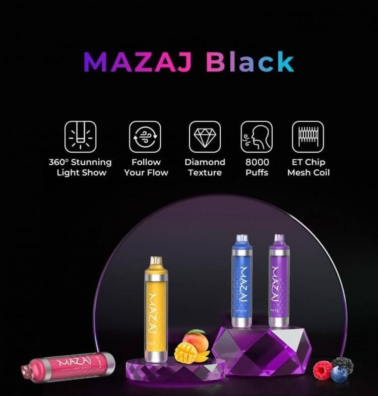 سحبة جاهزة مزاج 8000 موشة بلاك Mazaj Black 8000 Puff disposable