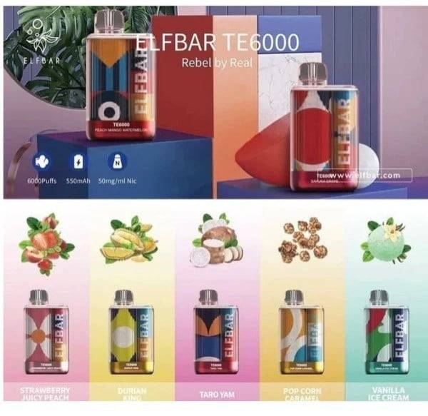 ELFBAR الف بار سحبة سيجارة الفبار 6000 شفطة عدة نكهات استخدام مره واحد