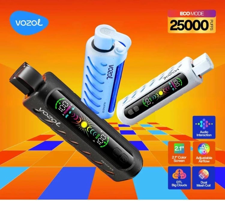 VOZOL جهاز فيب شيشة فوزول 25000 شفطة عدة نكهات 3 نيكوتين استخدام مره و