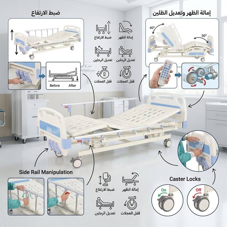 Manual hospital bed, three movements, C02-10, 90 cm wide