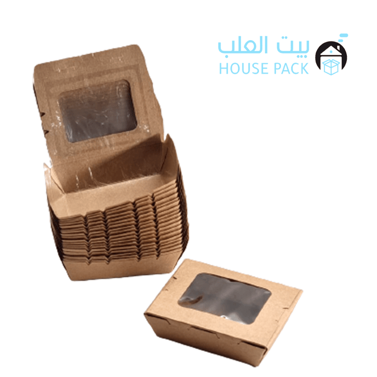 سعر علب ورق كرافت غطاء متصل بنافذه شفاف - بيت العلب