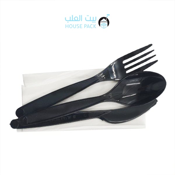 طقم مطبخ (4×1) - ملعقة+سكين+شوكة+منديل - بيت العلب