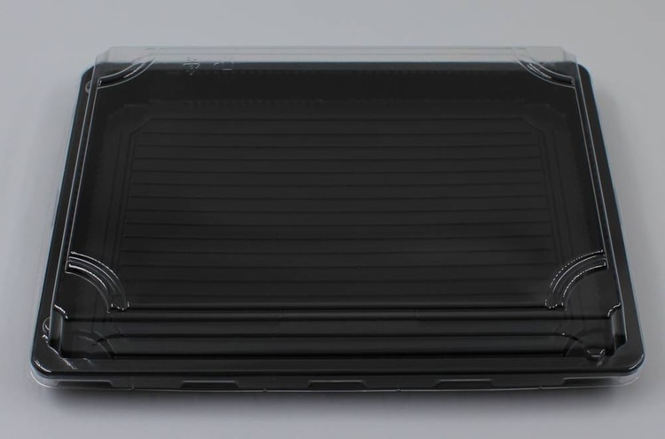صحن بلاستيك بغطاء شفاف لون اسود - بيت العلب