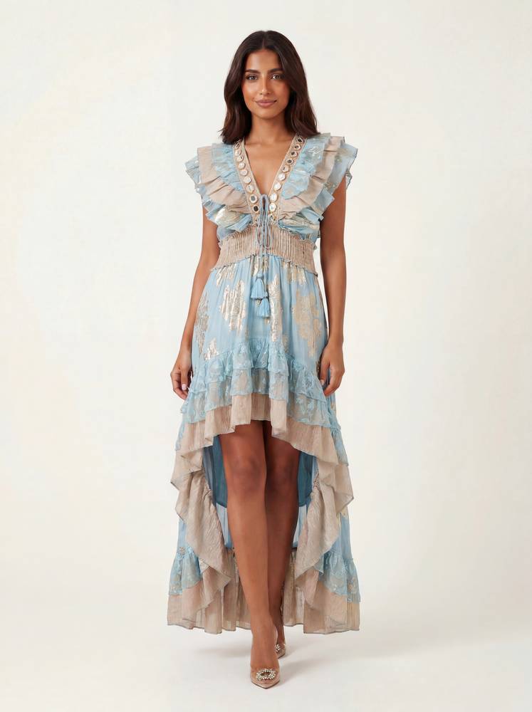 Bohemian Printed High-Low Midi Dress
