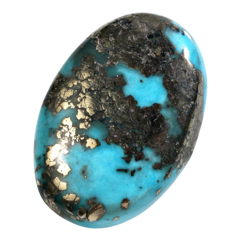 حجر فيروز طبيعي  ايراني فاخر مع شوائب بيريت – Oval Cabochon Turquoise
