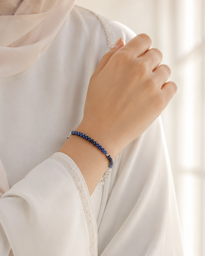 Luxury natural sapphire bracelet with cut beads and 925 sterling silver