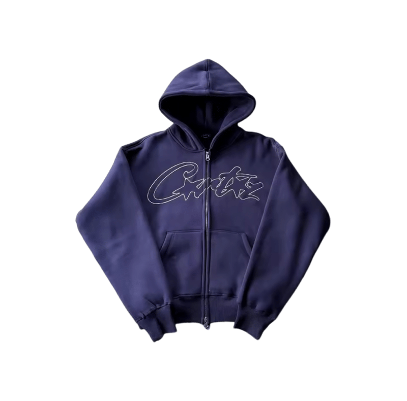 Corteiz Thick Stitch Logo Print Zip Hoodie Navy