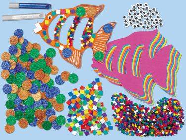 Fish Shapes Craft Kit – 24 Precut Collage Boards with Assorted Decoration Materials
