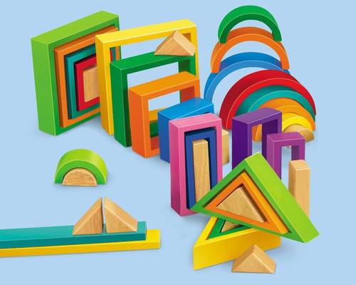 Rainbow Design Blocks – 38 Pieces (12 Vibrant Colors, 4 Fun Shapes, Lots of Different Sizes, Endless Design Possibilities, Build Shape Recognition)