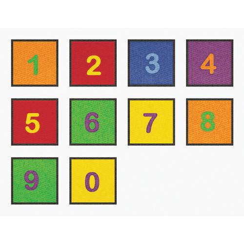 Numbers 0-9 Seating Squares – Size 35.5×35.5 cm, Set of 10 (Aid in Color and Number Identification, Individual Seating, Stain & Water Resistant Polyamide)