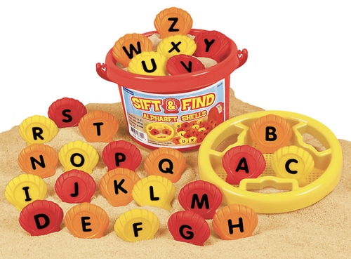 Sift & Find Alphabet Shells – 26 Plastic Shells with Uppercase Letters for Early Language Concepts