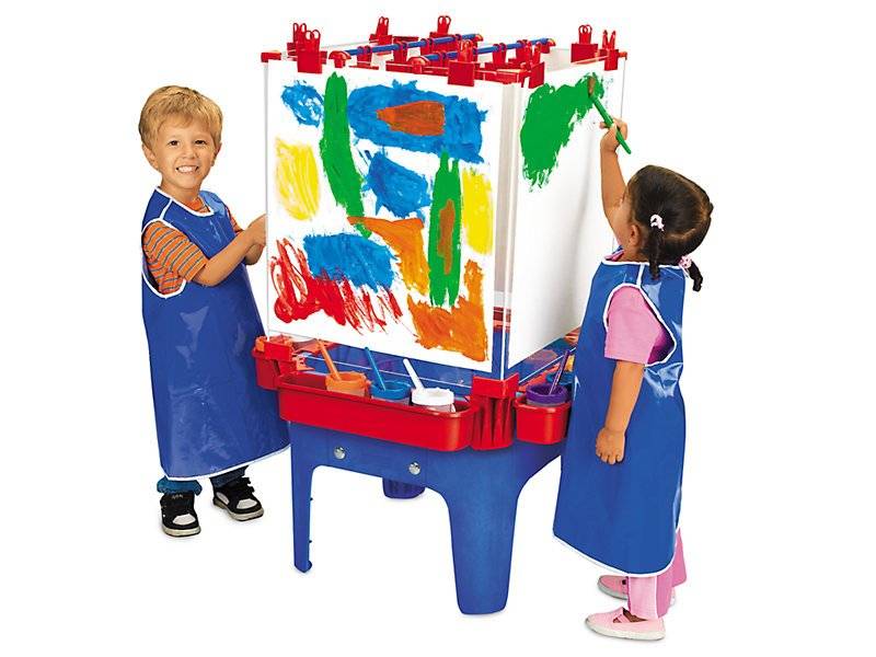 Toddler Indoor/Outdoor Painting Center for 4 – 4 Sides, Locking Casters, 4 Clip-On Trays, 16 Easel Clips, Instant Drying Rack