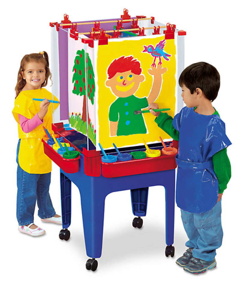 Indoor/Outdoor Painting Center for 4 – 4 Sides, Locking Casters, 4 Clip-On Trays, 16 Easel Clips, Instant Drying Rack, for Indoor & Outdoor Use