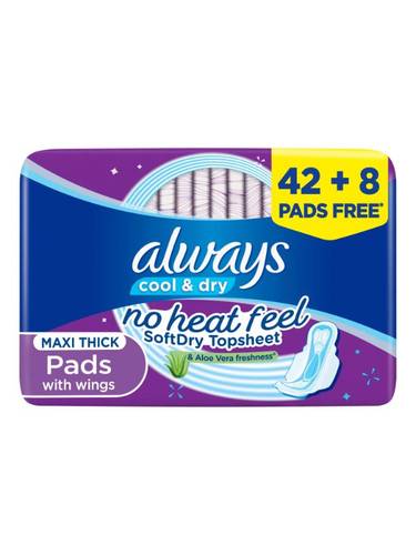 Always Maxi Thick Sanitary Pads with Wings Large 42+8