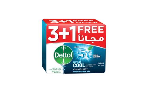 Dettol Fresh Antibacterial Bath Soap Mint 1+3 Free, 165g