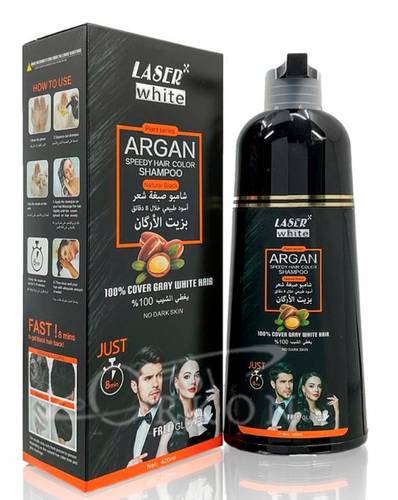 Laser White Argan Oil Hair Dye Shampoo Natural Black 420ml