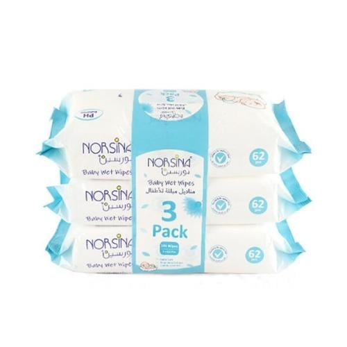 Norsina Turquoise Baby Wet Wipes 3×62 Sheets