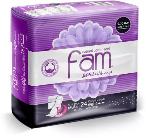 Fam Folded & Compressed Sanitary Pads with Wings 24pcs