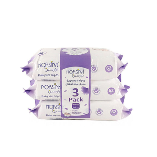Norsina Baby Wipes Purple 3x62 Sheets