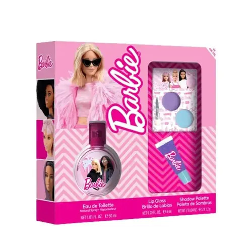 باربي  ( عطر 30 مل تواليت + ملمع شفاة + ظل عيون )
