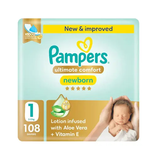 Pampers Premium Care Diapers Size 1 Newborn 108 Count