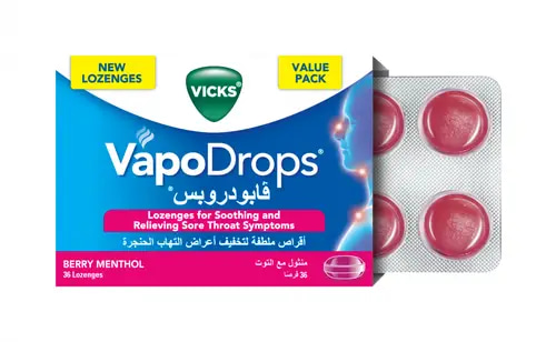 Vicks VapoDrops Soothing Raspberry Laryngitis Relief Tablets, 36 Tablets