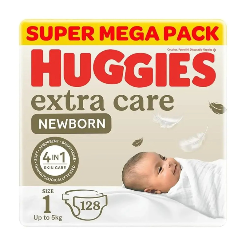 Huggies Newborn Diapers Size 1 (Up to 5kg) 128 Diapers