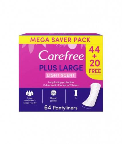 Carefree Panty Liners, Large, Light Scent (20+44 Free Offer) 64 Count