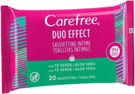Carefree Feminine Wipes with Green Tea and Aloe Vera - 20 Wipes