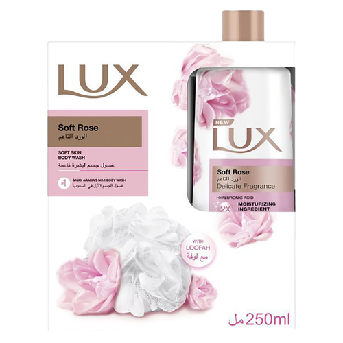 Lux Soft Rose Body Wash 250ml with Puff