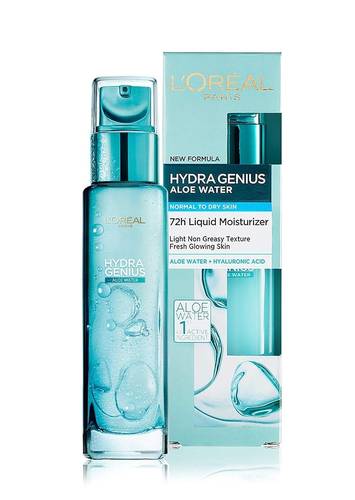 L'Oreal Paris Hydra Genius 72H Liquid Moisturizer with Aloe Vera and Hyaluronic Acid, Normal to Dry Skin, 70ml