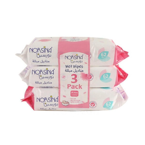 Norsina Baby Wet Wipes Pink 3x62 Sheets