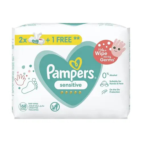 Pampers Sensitive Baby Wipes 168 Count (1+2)