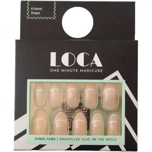 Loca Almond Shape Beige Nails with White Line 26 pcs