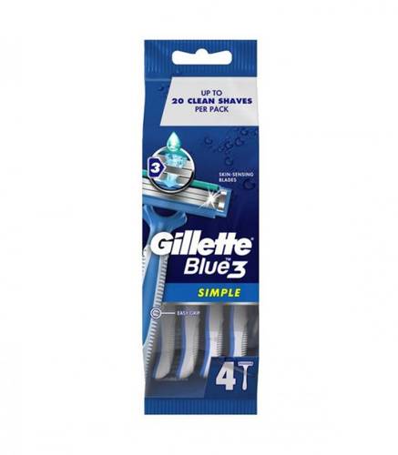 Gillette Blue 3 Simple Disposable Razor for Men 4 Count