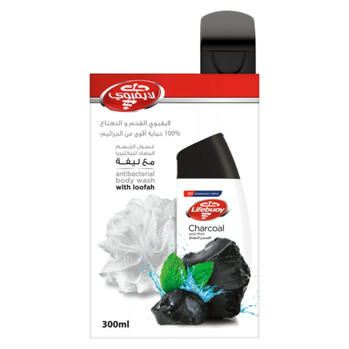 Lifebuoy Charcoal & Mint Body Wash 300ml + Loofah