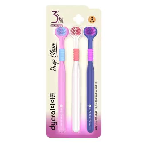 3-sided toothbrush for cleaning teeth and tongue 3