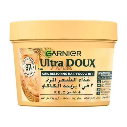 Garnier Ultra Doux 3 in 1 Hair Food Restore for Curly Hair with Cocoa Butter & Jojoba Oil 390ml