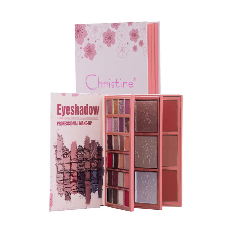 Christine 4 in 1 Eyeshadow Palette + Highlighter + Blush + Lipstick CH-K2311