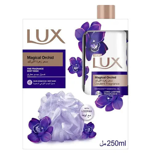 Lux Shower Gel Magical Orchid 250ml + Puff