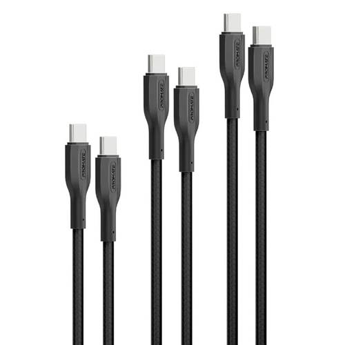 مجموعة كابلات بروميت عالية المتانة من 3 قطع USB-C بقدرة 60 واط بتقنية PD