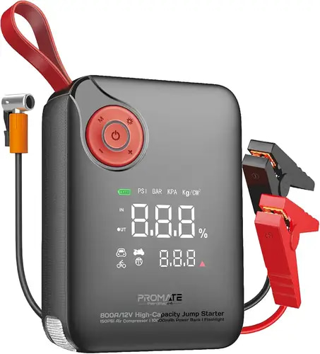 promate jamp starter 800A/12V high capacity 10000 Mah & compressor