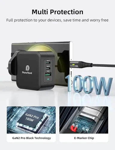 NEW PHONE PLANET GAN CHARGER 100W 2TYPE-C USB A QUICK CHARGER