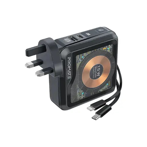 PROMATE TRANSMAG-20PRO TRANSPARENT 15W MAGSAFE-10000 Mah BLACK