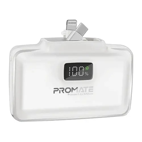 PROMATE ULTRA COMPACT DUAL FOLDABLE USB-C& LIGHTING CONNECTORS 10000 Mh 20w pd WHITE